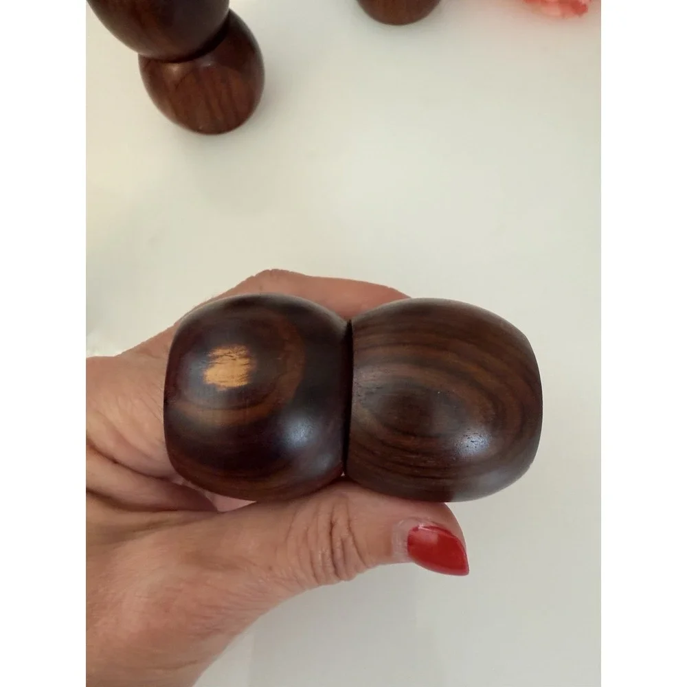 Vintage Lot of 8 Hand Made Brown Wooden Napkin‎ Rings Flat End Boho Decor 2 In